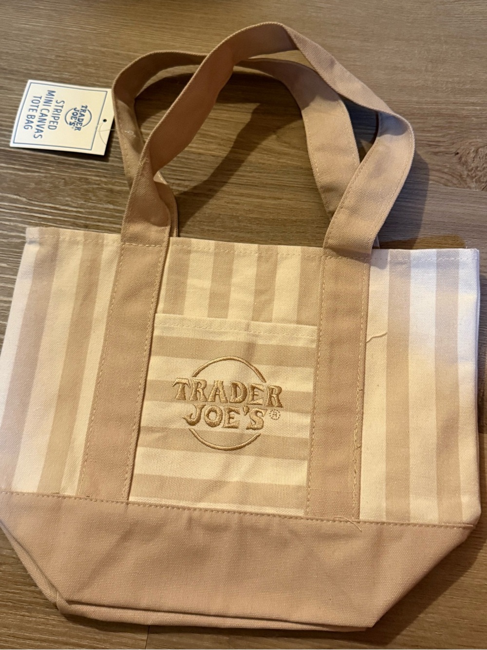 Trader Joe's Beige Striped Canvas Tote Bag